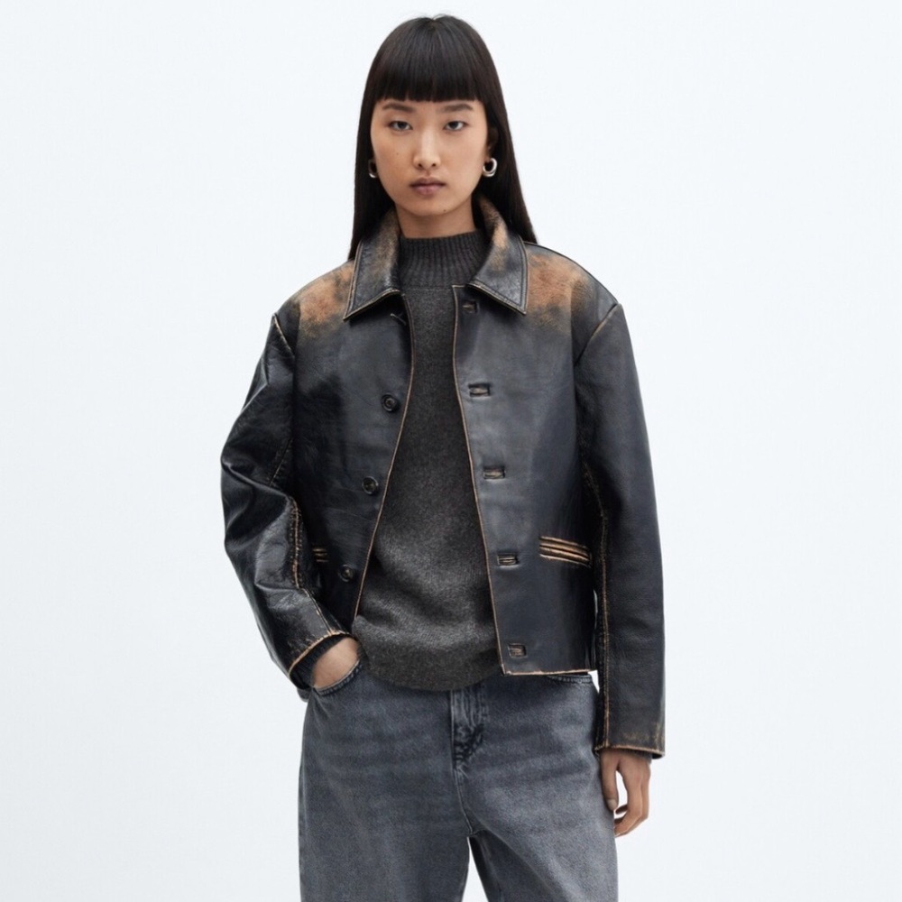 Mango Buffalo Leather Jacket M - image 2